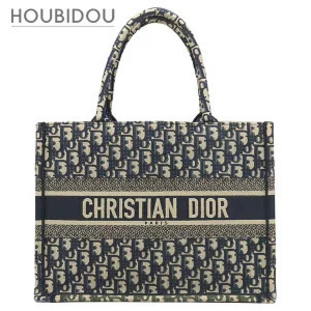 Christian Dior Book Tote Canvas Bag Navy Blue Oblique Embroidered
